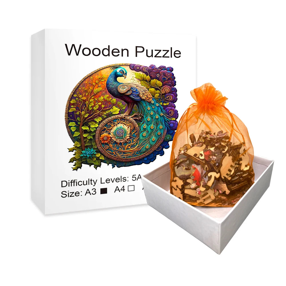 Animal Wooden Puzzle | Round Peacock Bird Wooden Puzzle | Multi-Size