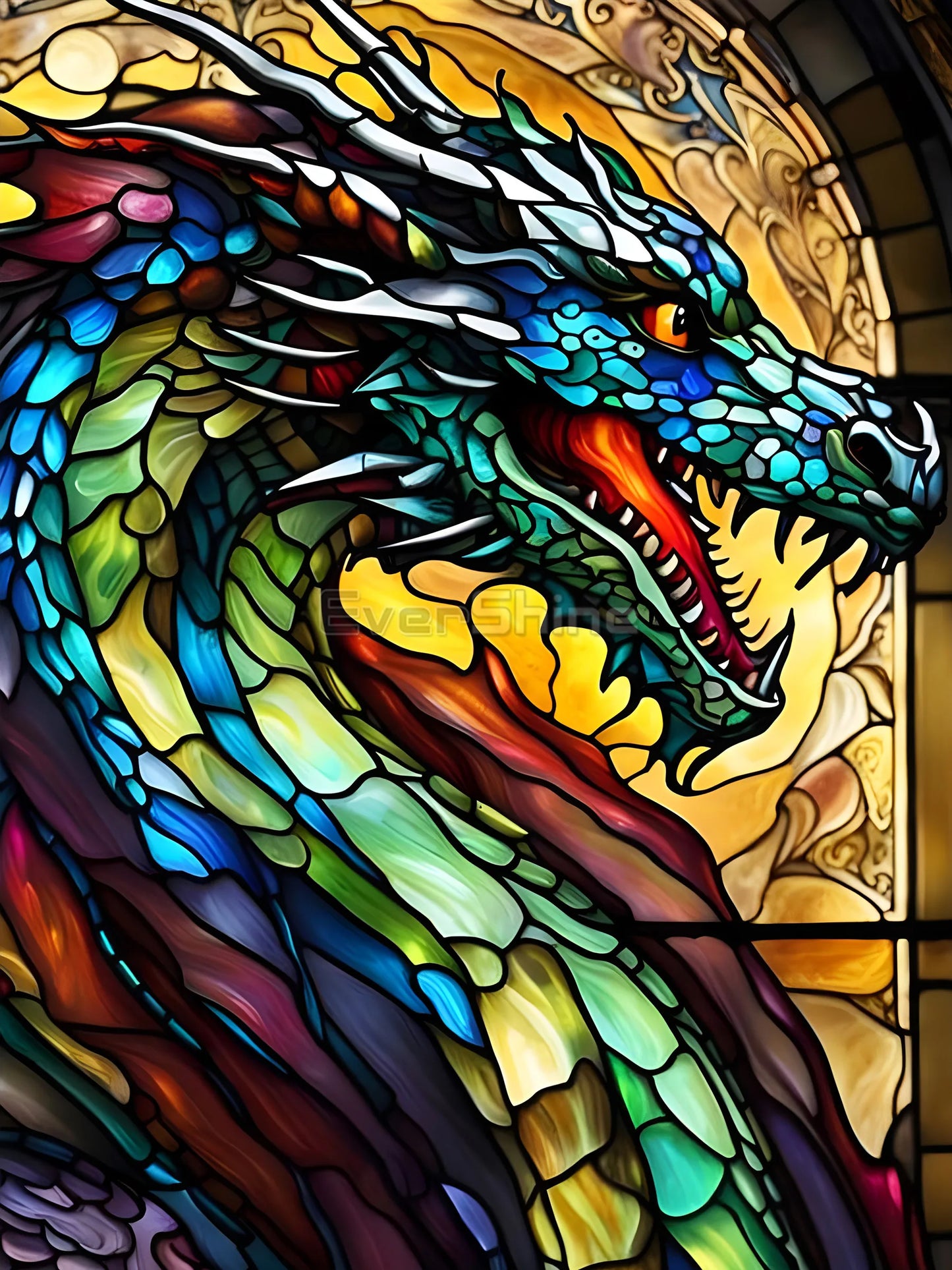 EverShine Stained Glass Art Diamond Painting Dragon | Full Square Drill Mosaic Animal | Wall Decor