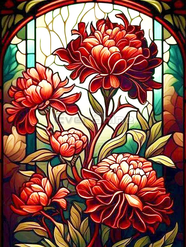 EverShine 5D Diamond Painting Rose Lotus Stained Glass | Flower Diamond Painting Art