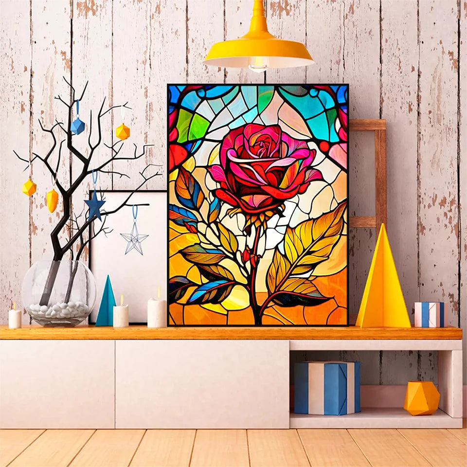 EverShine 5D Diamond Painting Rose Lotus Stained Glass | Flower Diamond Painting Art