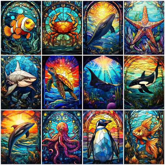 EverShine Full Square Drill Diamond Mosaic Sea Animal | Diamond Painting Stained Glass Art |Embroidery Dolphin Wall Decor