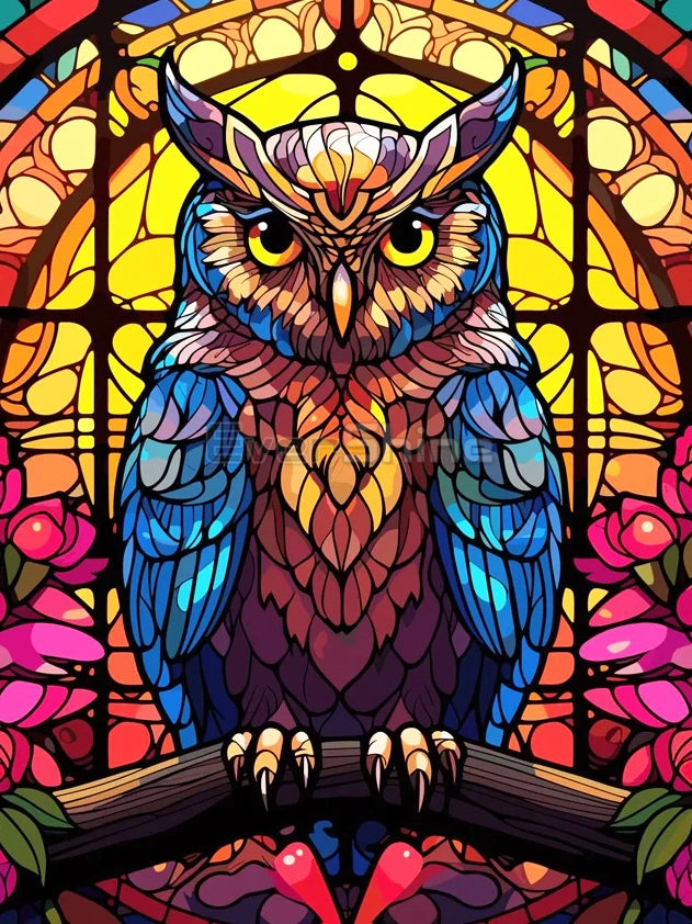 EverShine Stained Glass Art Diamond Painting Owl | DIY Hobby Painting Animal New Collection 2024 Mosaic | Wall Decor