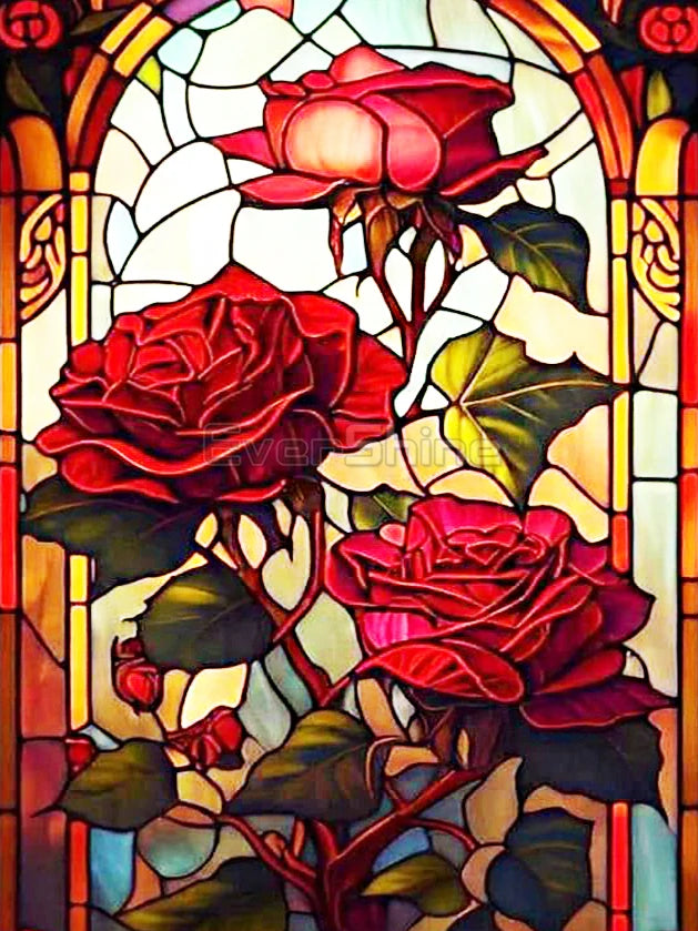 EverShine 5D Diamond Painting Rose Lotus Stained Glass | Flower Diamond Painting Art