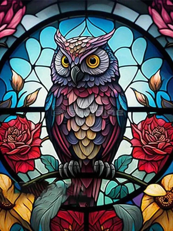 EverShine Stained Glass Art Diamond Painting Owl | DIY Hobby Painting Animal New Collection 2024 Mosaic | Wall Decor