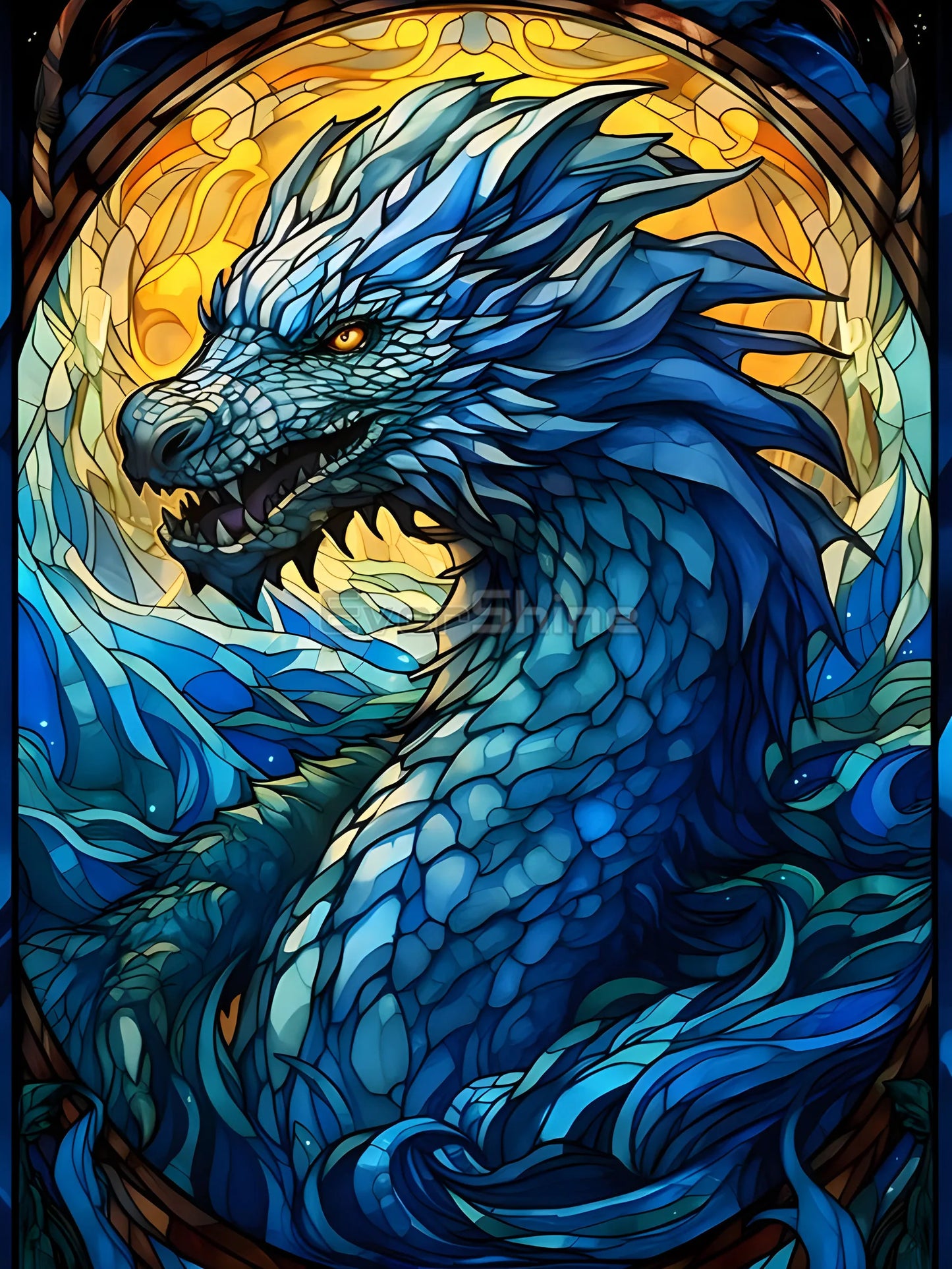 EverShine Stained Glass Art Diamond Painting Dragon | Full Square Drill Mosaic Animal | Wall Decor