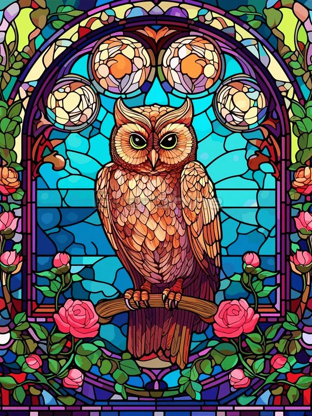 EverShine Stained Glass Art Diamond Painting Owl | DIY Hobby Painting Animal New Collection 2024 Mosaic | Wall Decor