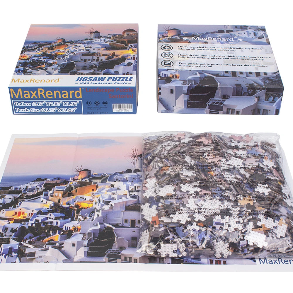 MaxRenard Jigsaw Puzzle | 1000 Pieces Landscape Santorini | Hand-Eye Coordination