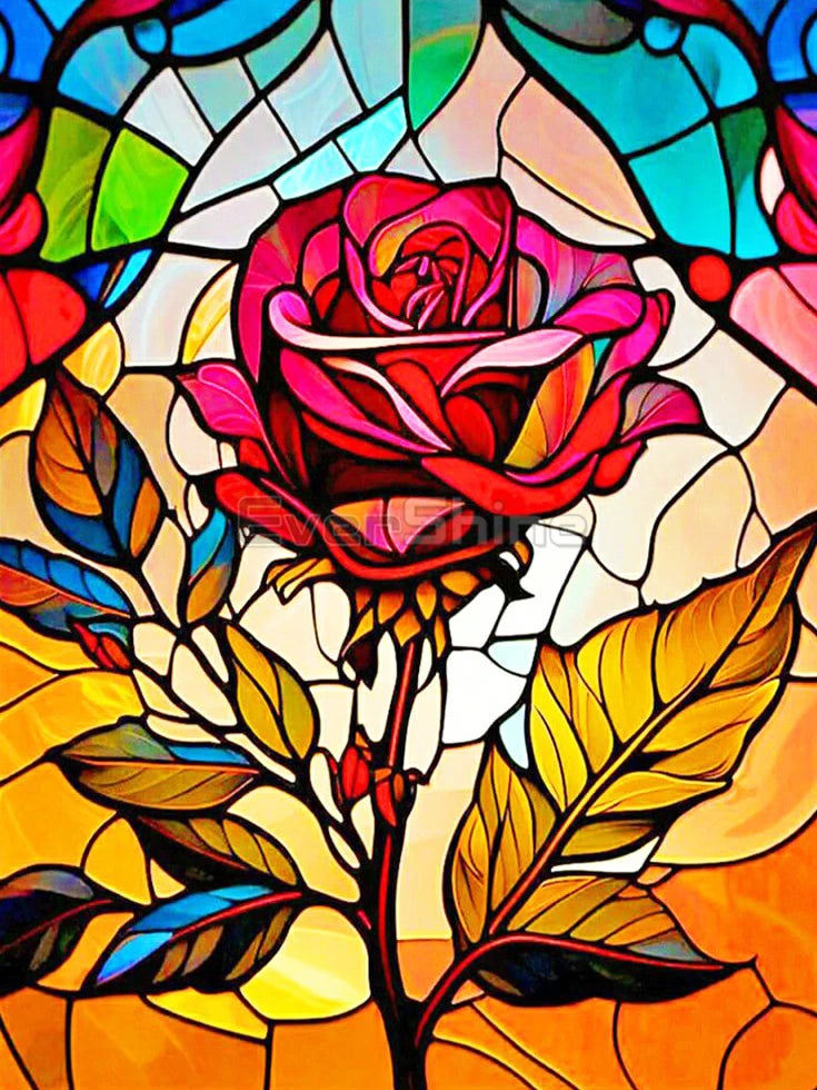 EverShine 5D Diamond Painting Rose Lotus Stained Glass | Flower Diamond Painting Art