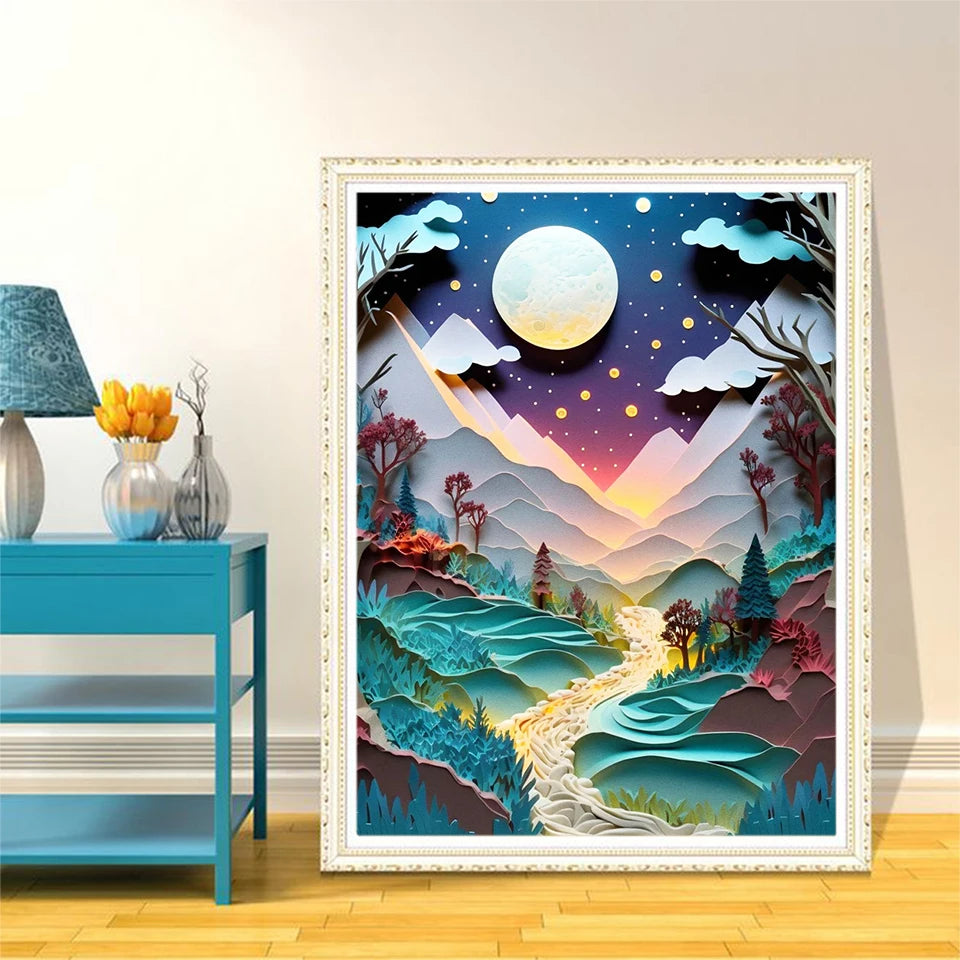 EverShine 5D DIY Diamond Painting Mountain Moon | New Arrivals Mosaic Landscape Full Craft Kit