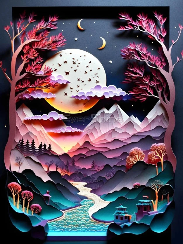 EverShine 5D DIY Diamond Painting Mountain Moon | New Arrivals Mosaic Landscape Full Craft Kit