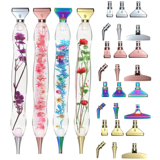 Ergonomic Flower Resin Diamond Painting Pen | Diamond Painting Tool and Accessories Point Drill Pen With Metal Pen Heads Kits